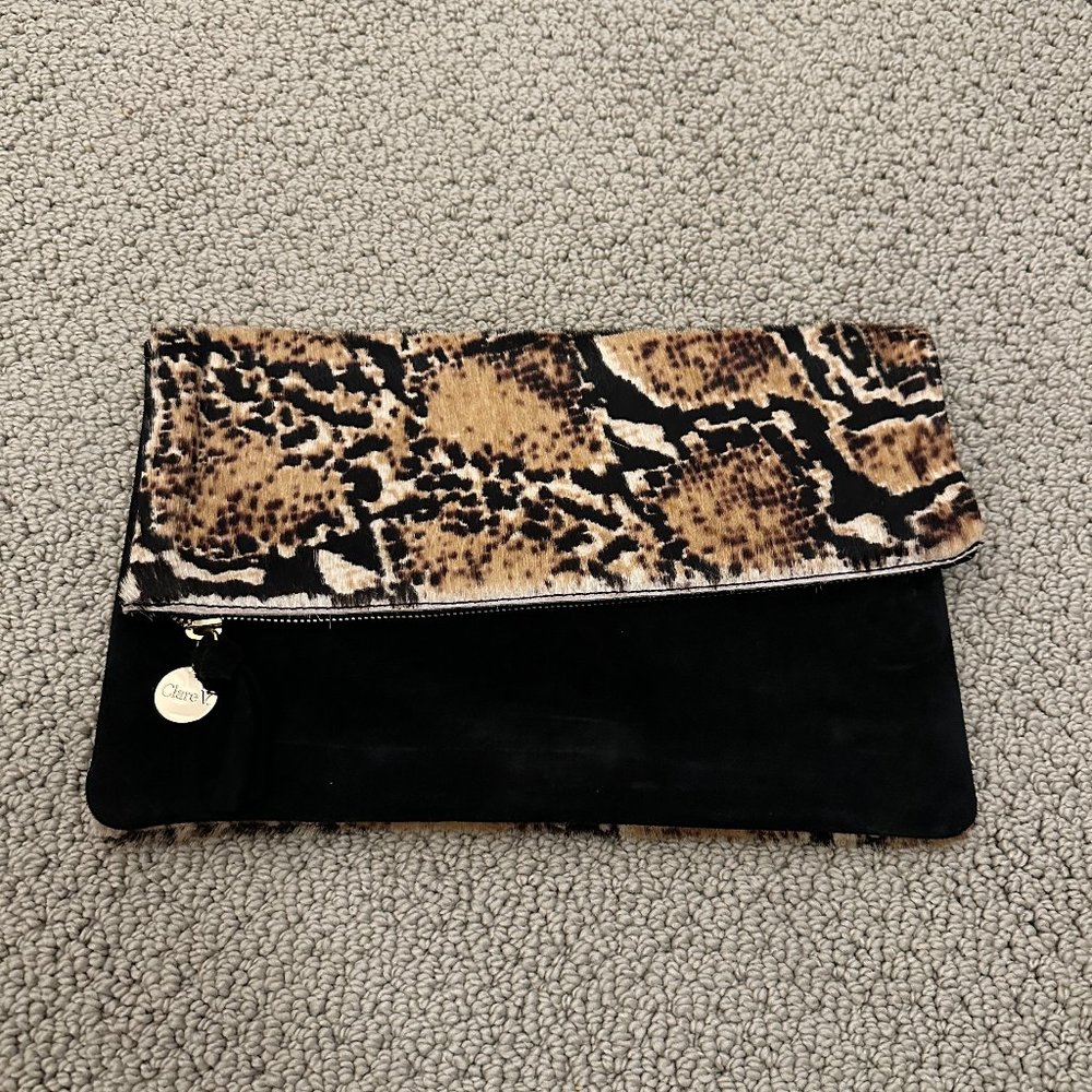 Clare V Foldover Suede & Calfhair Clutch